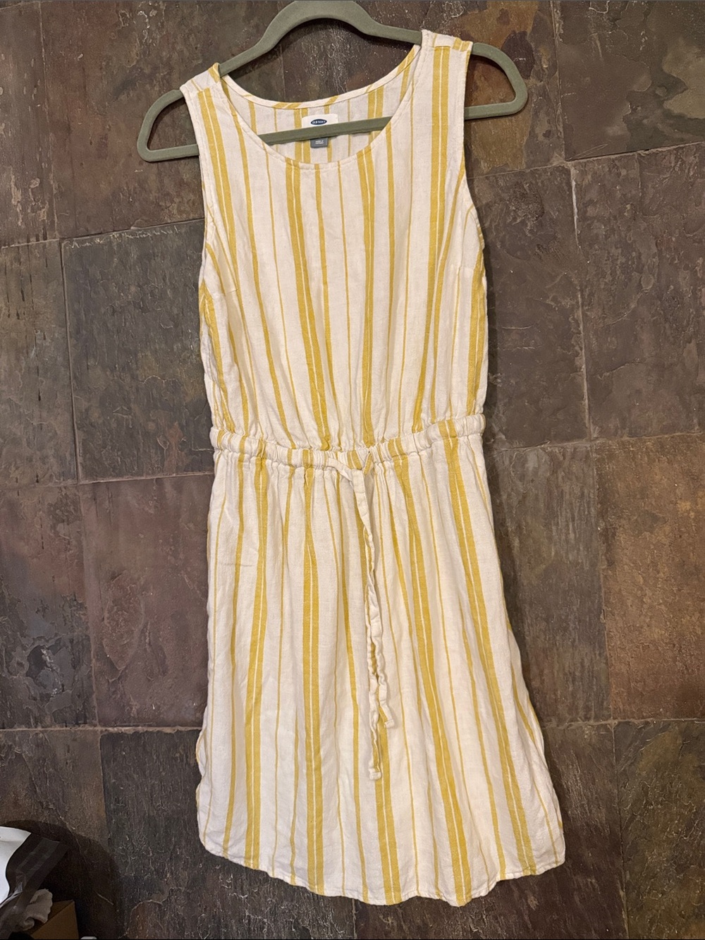 Old Navy Striped Sleeveless Drawstring Dress - Yellow & White
